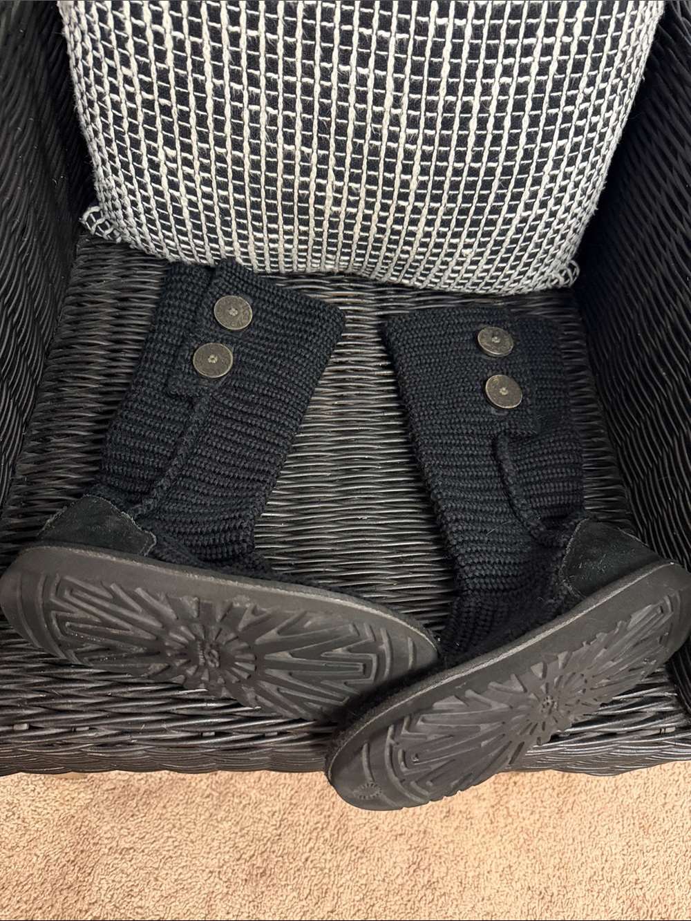 UGG Black Knit Button Mid-Calf Boots